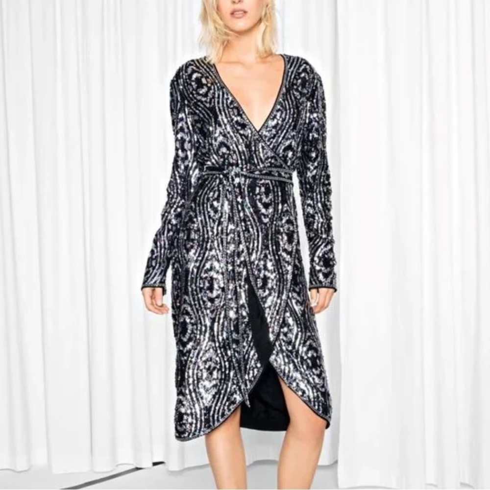Rodarte x & Other Stories Sequined Silk Wrap Dress size 4